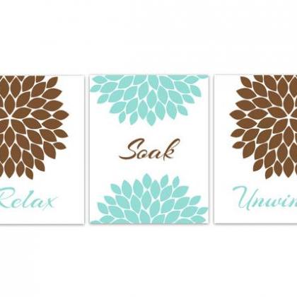 Digital Download Aqua And Brown Bathroom Decor Bathroom Art