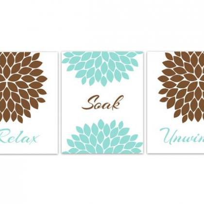 Digital Download - Aqua And Brown Bathroom Decor,..