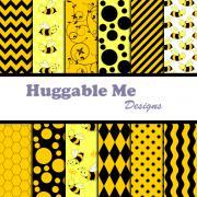 Bumble Bee Paper - Yellow & Black Chevron, Gingham, Busy Bee Themed Patterns for Scrapbook, Card 12x12 - HMD00075