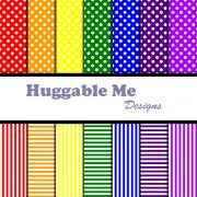 Polka Dot Paper and Stripe Paper in Rainbow Colors - Scrapbook Printables 12x12 - HMD00076