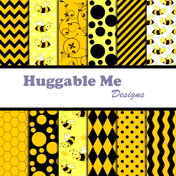 Bumble Bee Paper - Yellow & Black Chevron, Gingham, Busy Bee Themed Patterns For Scrapbook, Card 12x12 - Hmd00075