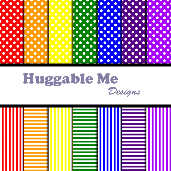 Polka Dot Paper and Stripe Paper in Rainbow Colors - Scrapbook Printables 12x12 - HMD00076