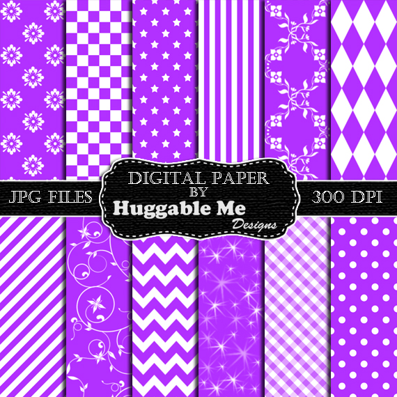 Violet Scrapbook Paper - Instant Download Purple Pattern Paper For Wedding, Scrapbook, Backgrounds, Cards 12x12 - Hmd00090