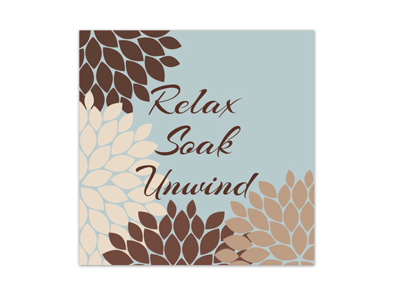 Digital Download - Teal And Brown Bathroom Wall Art, Relax Soak Unwind, Instant Download Bath Art, Printable Modern Bathroom Decor, 12x12