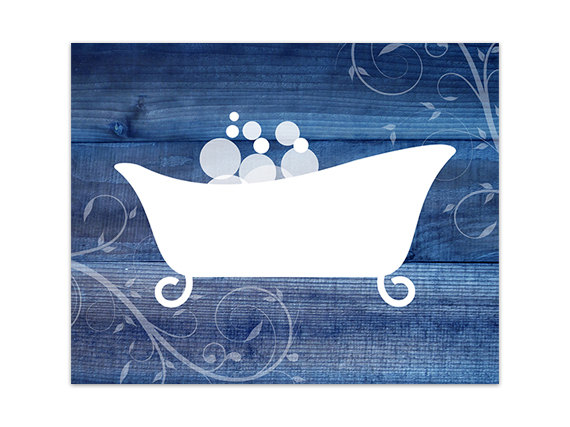 Digital Download - Bathroom Wall Art, Navy Bathroom Decor, Instant Download, Bathtub Art, Home Decor, Home Wall Decor, Navy Wood Effect - Bath116