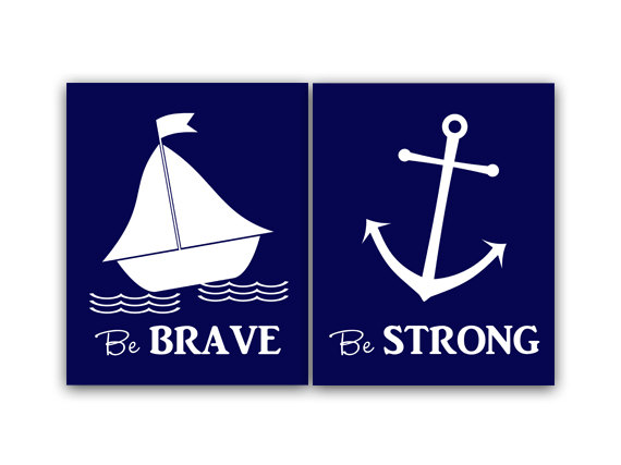 Digital Download - Nautical Nursery Art, Printable Nursery Wall Art, Sailboat Nursery, Nautical Decor, Anchor Decor, Be Brave Print, Instant