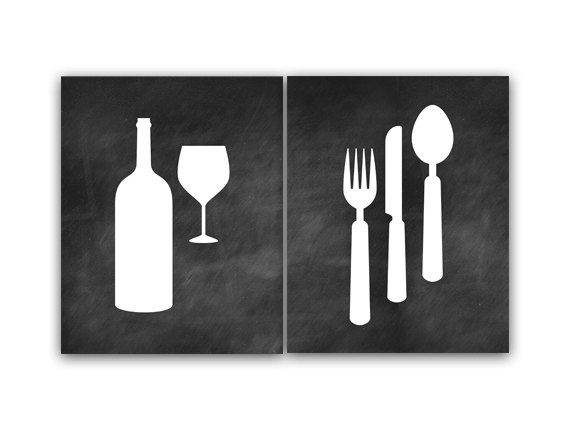 Digital Download - Kitchen Art, Instant Download, Fork Spoon Knife Art, Wine Art Print, Dining Room Art, Chalkboard Kitchen Wall Art, Home Decor