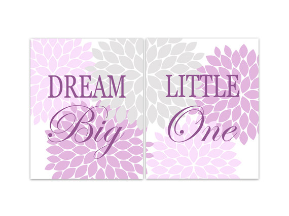 Digital Download - Dream Big Little One, Nursery Quote Art, Instant Download Nursery Wall Decor, Lavender Nursery Decor, Girls Room Art - Kids135