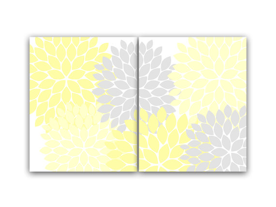 Digital Download - Home Decor Wall Art, Instant Download Yellow And Grey Flower Burst Art, Bathroom Wall Decor, Yellow Bedroom Decor, Nursery