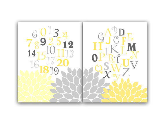 DIGITAL DOWNLOAD - Yellow and Gray Nursery Decor, Instant Download Alphabet Nursery Wall Art, ABC Nursery, Printable Kids Art - KIDS48