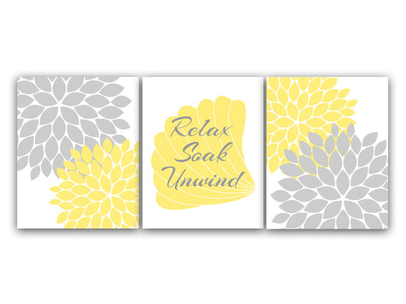 Digital Download - Bathroom Wall Art, Yellow And Gray Bathroom Decor, Relax Soak Unwind, Instant Download Bath Art, Printable Modern Bathroom