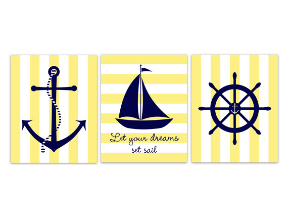DIGITAL DOWNLOAD - Nautical Nursery Wall Art, Sailboat Nursery Decor, INSTANT DOWNLOAD Yellow Nursery Art, Let Your Dreams Set Sail, Sailboat Art - KIDS179