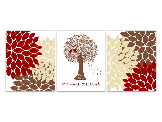 DIGITAL DOWNLOAD - Home Decor Wall Art, DIGITAL DOWNLOAD Custom Family Tree Established Print, Red and Brown Home Decor, Wedding Gift- HOME112