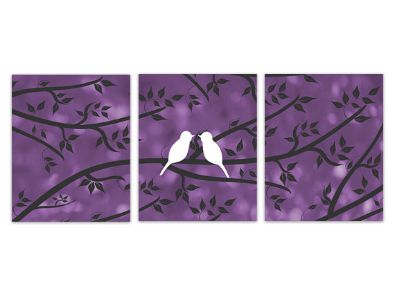 Digital Download - Instant Download Love Bird Prints, Purple Bedroom Decor, Home Decor Art, Purple Bathroom Wall Art Set Of 3 Art Print - Home132