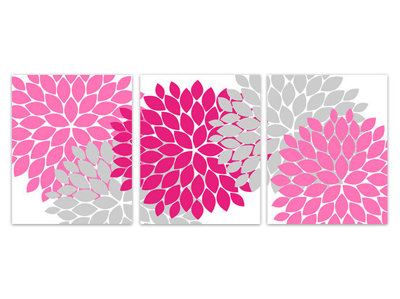 Digital Download - Instant Download Flower Burst Art, Pink And Grey Home Decor, Printable Wall Art, Pink Bedroom, Pink Bathroom, Pink Nursery