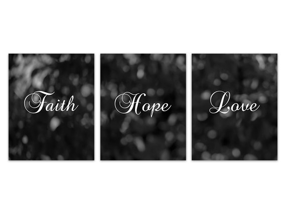Digital Download - Faith Hope Love, Bedroom Wall Art, Black And White Home Decor With Bible Words, Instant Download 1 Corinthians 13 Sign -