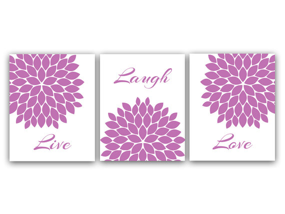 Digital Download - Live Laugh Love Art Print, Printable Wall Art, Quote Art Print, Purple Home Decor, Chrysanthemum, Instant Download - Home15