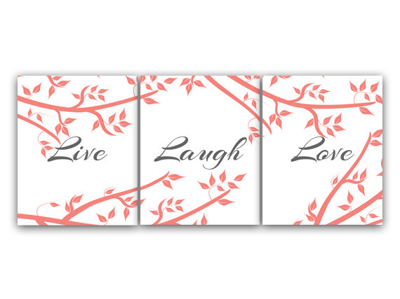 DIGITAL DOWNLOAD - Home Decor Wall Art, Live Laugh Love, INSTANT DOWNLOAD Coral and Gray Art, Tree Artwork, Printable Wall Art - HOME79