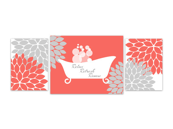 Digital Download Bathroom Wall Art Coral Bathroom Decor