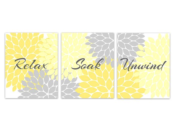 Digital Download - Relax Soak Unwind, Instant Download Bathroom Wall Art, Printable Modern Bathroom Decor, Yellow And Grey Bathroom Decor -