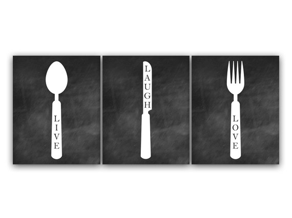 Digital Download - Kitchen Art, Instant Download, Live Laugh Love, Fork And Spoon Wall Decor, Chalkboard Kitchen Wall Art, Home Decor - Home57
