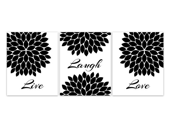 Digital Download - Live Laugh Love Wall Art, Instant Download Black And White Bedroom Decor, Quote Art Print, Living Room Art, Modern Home Decor