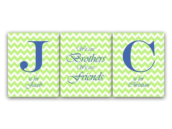DIGITAL DOWNLOAD - Brothers Wall Art, Brother Quote, Personalized Kids Wall Art, Kids Name Art, Printable Wall Art, Green and Blue Nursery Decor - KIDS39