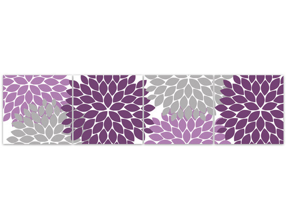 DIGITAL DOWNLOAD - Home Decor Wall Art, INSTANT DOWNLOAD Purple and Grey Flower Burst Art, Bathroom Wall Decor, Purple Bedroom Decor, Nursery Wall Art - HOME90