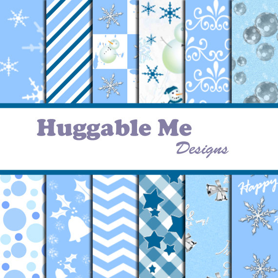 Digital Scrapbook Paper White and Blue Christmas Holiday Digital Paper for Scrapbook Invitation Cards Gift Wrapping 12x12 - HMD00022