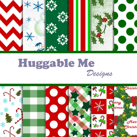 Digital Scrapbook Paper Christmas Holiday Digital Paper for Scrapbook Invitation Cards Gift Wrapping 12x12 - HMD00016