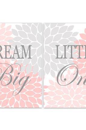 Digital Download - Dream Big Little One, Nursery Quote Art, Instant Download Nursery Wall Decor, Pink Grey Nursery Decor, Girls Room Art -