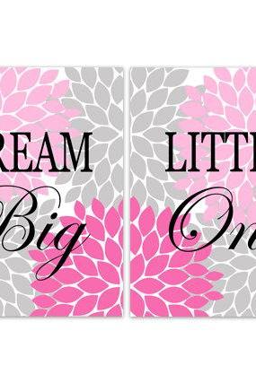DIGITAL DOWNLOAD - Dream Big Little One, Nursery Quote Art, INSTANT DOWNLOAD Nursery Wall Decor, Pink Grey Nursery Decor, Girls Room Art - KIDS164