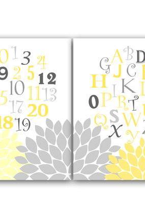 Digital Download - Yellow And Gray Nursery Decor, Instant Download Alphabet Nursery Wall Art, Abc Nursery, Printable Kids Art - Kids48