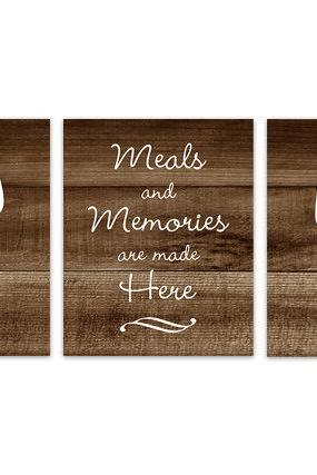 DIGITAL DOWNLOAD - Brown Kitchen Wall Art, INSTANT DOWNLOAD, Fork Spoon Knife Art, Wine Art Print, Dining Room Art, Meals and Memories, Wood Effect - HOME148