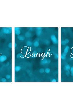 DIGITAL DOWNLOAD - Instant Download Home Quote Art, Live Laugh Love, Teal Bokeh Bedroom Wall Art, Turquoise Home Decor, Printable Kitchen Decor Art - HOME131