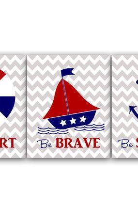 DIGITAL DOWNLOAD - Printable Nursery Wall Art, Nautical Nursery Decor, Sailboat Nursery, Anchor Decor, Be Strong Be Brave, Instant Download - KIDS33