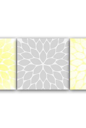 DIGITAL DOWNLOAD - Home Decor Wall Art, INSTANT DOWNLOAD Yellow and Grey Flower Burst Art, Bathroom Wall Decor, Yellow Bedroom Decor, Nursery Wall Art - HOME71