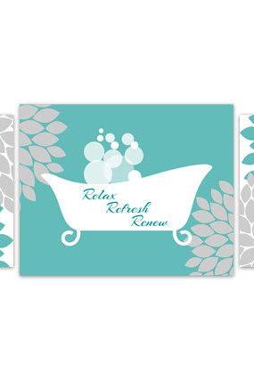 DIGITAL DOWNLOAD - Bathroom Wall Art, Teal Bathroom Decor, INSTANT DOWNLOAD, Flower Burst Bathtub Art, Home Decor, Bathroom Wall Decor - BATH70