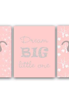Digital Download - Baby Girls Nursery Decor, Dream Big Little One Quote Print, Pink Elephant Art Print, Elephant Nursery Art, Printable Kids Art