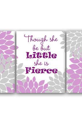 Digital Download - Nursery Art Print, Lavender And Gray Nursery Decor, Instant Download, Though She Be But Little She Is Fierce, Kids Art Print -