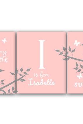 DIGITAL DOWNLOAD - You Are My Sunshine, My Only Sunshine, DIGITAL DOWNLOAD Girls Monogram, Nursery Wall Art, Birds in a Tree Art, Pink Nursery - KIDS105