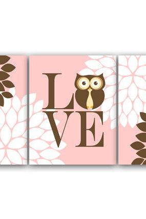 DIGITAL DOWNLOAD - Nursery Wall Art, Instant DOWNLOAD Owl Bedding Nursery Decor, Pink Baby Girl Nursery Decor LOVE Nursery Print, Girl Room Decor - KIDS125