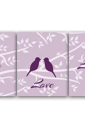 DIGITAL DOWNLOAD - Purple Bedroom Decor Live Love Laugh Home Decor Art INSTANT DOWNLOAD Love Bird Art Bathroom Wall Art Set of 3 Art Print - HOME75