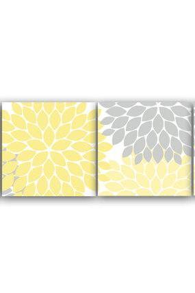 DIGITAL DOWNLOAD - Home Decor Wall Art, INSTANT DOWNLOAD Yellow and Grey Flower Burst Art, Bathroom Wall Decor, Yellow Bedroom Decor, Nursery Wall Art - HOME59