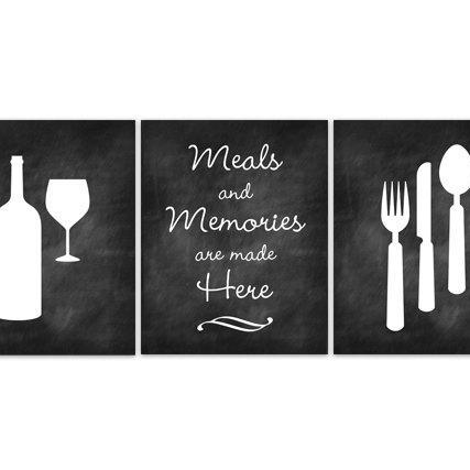 DIGITAL DOWNLOAD - Meals and Memories, INSTANT DOWNLOAD, Fork Spoon Knife Art, Wine Art Print, Dining Room Art, Chalkboard Kitchen Wall Art - HOME100