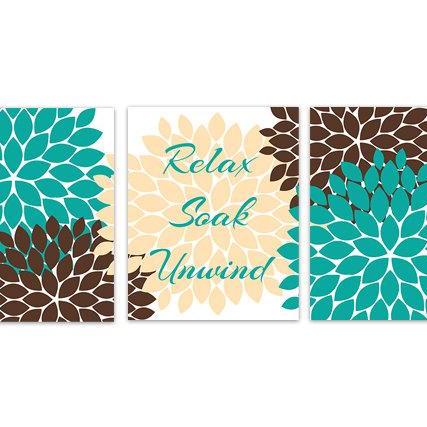 Digital Download Instant Download Bathroom Art Teal And Brown
