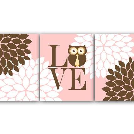 DIGITAL DOWNLOAD - Nursery Wall Art, Instant DOWNLOAD Owl Bedding Nursery Decor, Pink Baby Girl Nursery Decor LOVE Nursery Print, Girl Room Decor - KIDS125