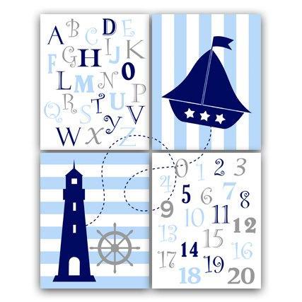 DIGITAL DOWNLOAD - Nautical Nursery Wall Art, INSTANT DOWNLOAD Blue Nursery Art, Alphabet Art Nursery, Nautical Number Art - KIDS67