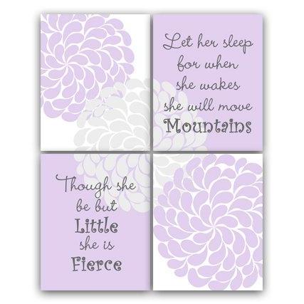 DIGITAL DOWNLOAD - Nursery Wall Art, INSTANT DOWNLOAD, Nursery Quote Print, Let Her Sleep, She Will Move Mountains, She Is Fierce, Nursery Wall Decor - KIDS85